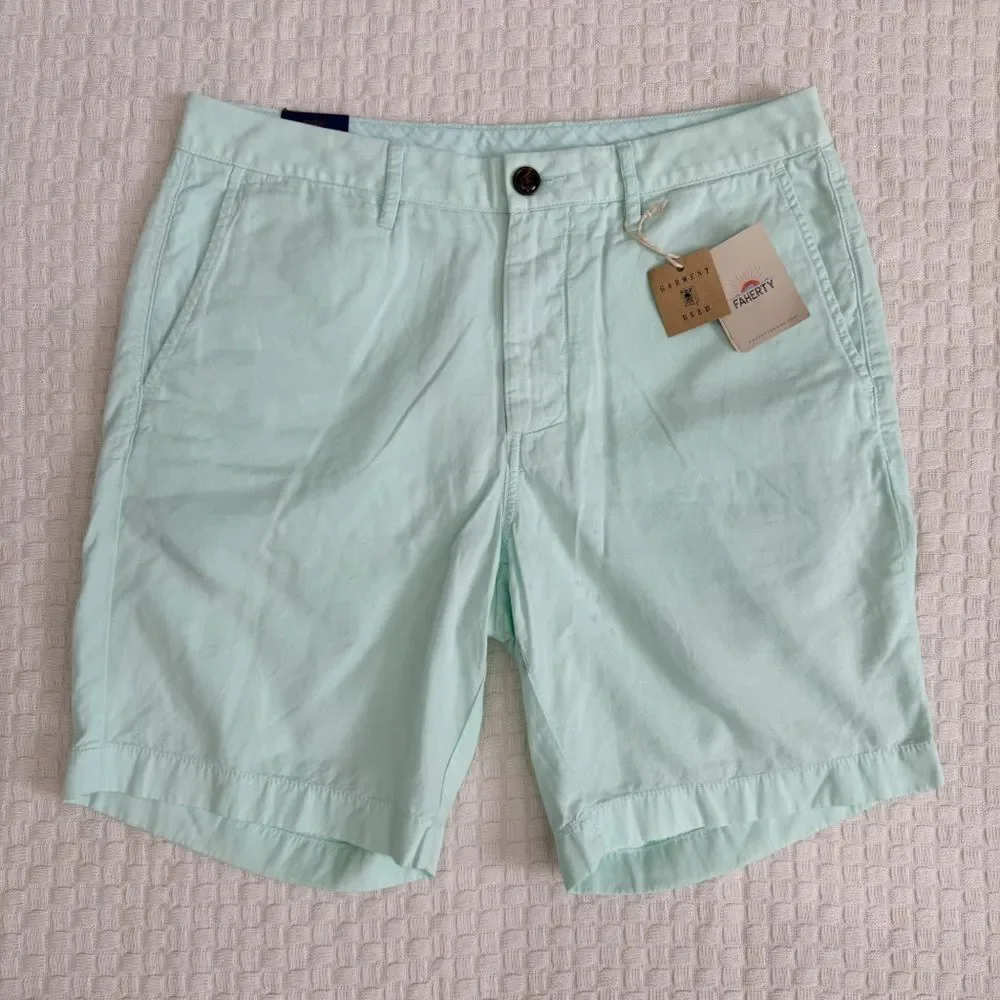 NWT Faherty Size 31 Cloud Cotton Harbor Shorts 8” Inseam Sea Foam MBC0003